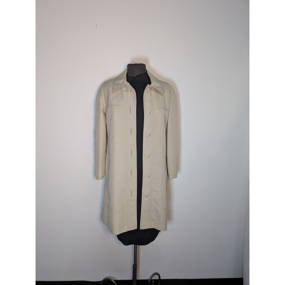 Vintage London Fog 1970s Beige Button-Down Mid Length Trench Coat, Size 10
